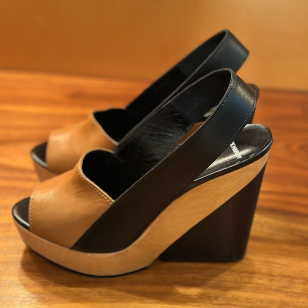 Pierre Hardy Black and Tan Wedge Platform Sandals